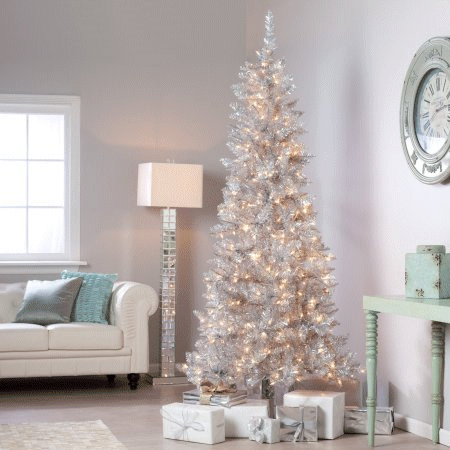 Wal-Mart.com USA, LLC: Silver Tiffany Tinsel Pre-Lit Christmas Tree by Sterling Tree Company