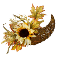 Buy.com DBA Rakuten.com Shopping: 12-in. Fall Harvest Sunflower & Pumpkin Cornucopia Decoration